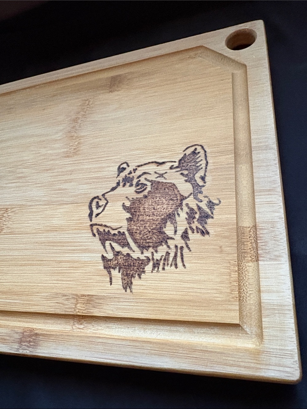 Hand Crafted Bamboo Charcuterie Serving Board with Engraved Bear design